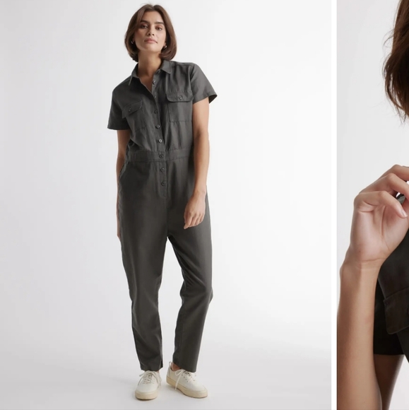 Quince Cotton Linen Twill Short Sleeve Coverall Jumpsuit - Picture 1 of 7